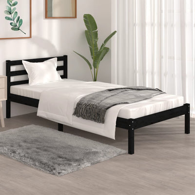 Bed Frame Solid Wood Pine 92x187 cm Single Size Black