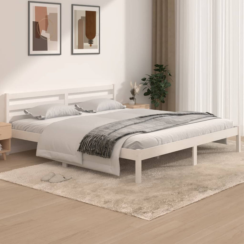 Bed Frame Solid Wood Pine 183x203 cm King Size White