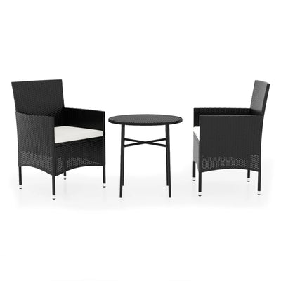 3 Piece Garden Dining Set Poly Rattan Black