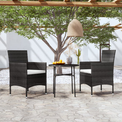 3 Piece Garden Dining Set Poly Rattan Black