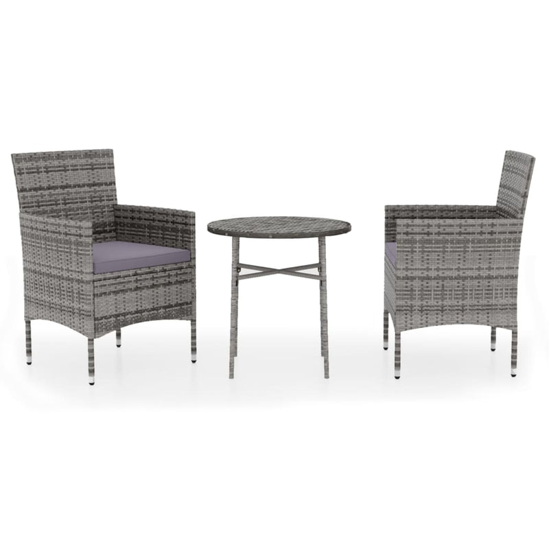 3 Piece Garden Dining Set Poly Rattan Grey