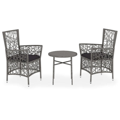 3 Piece Garden Dining Set Poly Rattan Grey