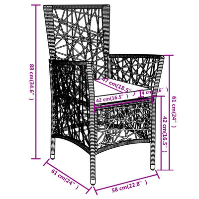 3 Piece Garden Dining Set Poly Rattan Grey