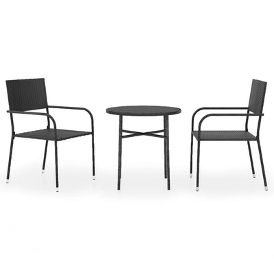 3 Piece Garden Dining Set Poly Rattan Black