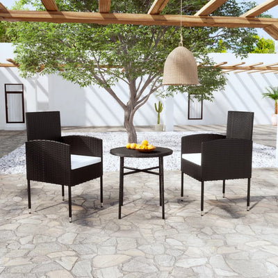 3 Piece Garden Dining Set Poly Rattan Black