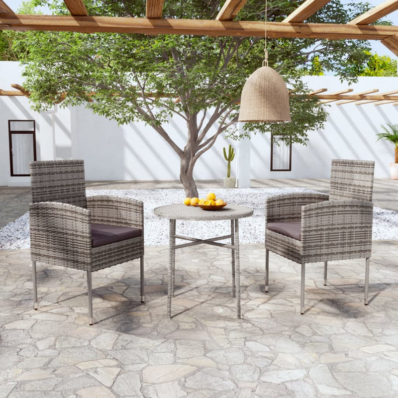 3 Piece Garden Dining Set Poly Rattan Anthracite