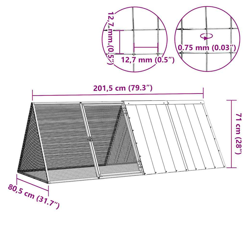 Rabbit Cage Anthracite 201.5x80.5x71 cm Galvanised Steel