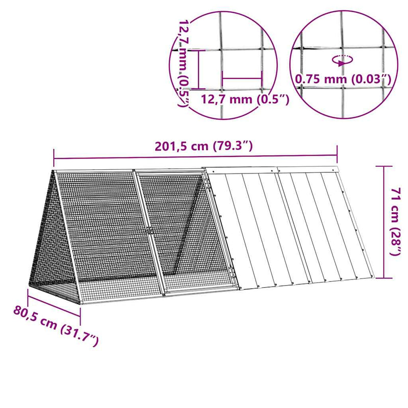 Rabbit Cage Grey 201.5x80.5x71 cm Galvanised Steel