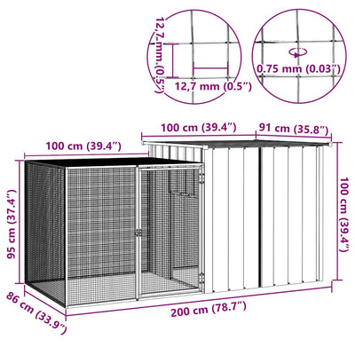 Chicken Cage Grey 200x91x100 cm Galvanised Steel