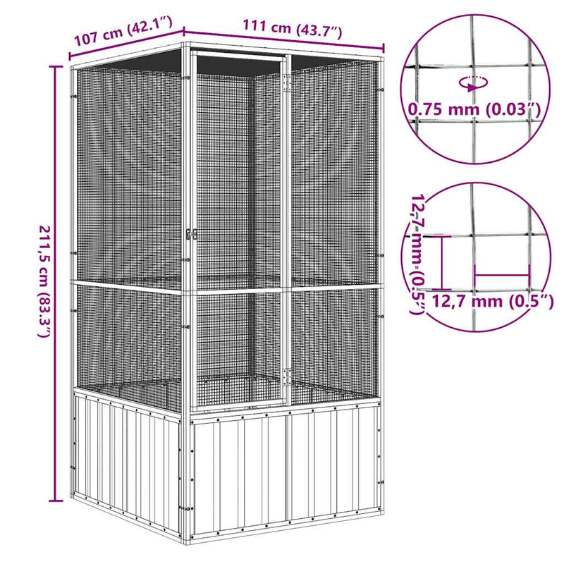 Bird Cage Grey 111x107x211.5 cm Galvanised Steel