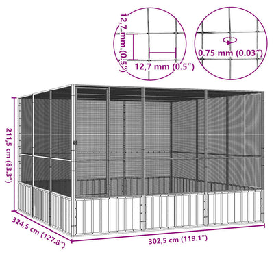 Bird Cage Grey 302.5x324.5x211.5 cm Galvanised Steel