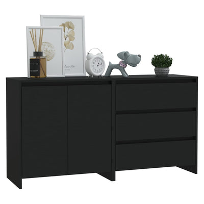 2 Piece Sideboard Black Engineered Wood