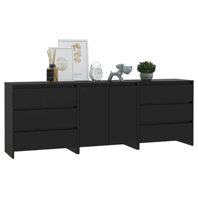 3 Piece Sideboard Black Engineered Wood