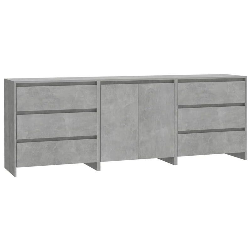 3 Piece Sideboard Concrete Grey Engineered Wood