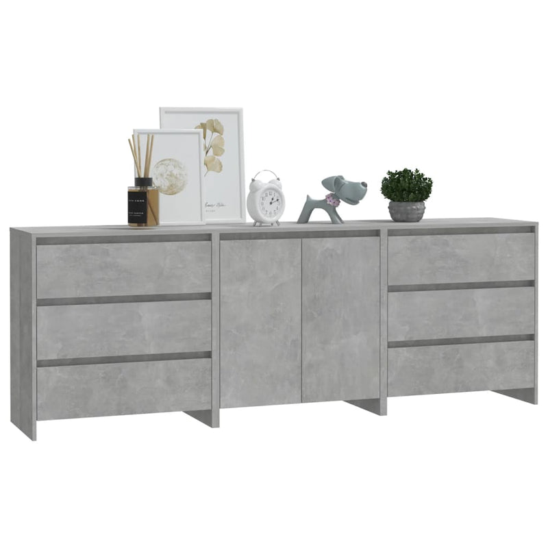 3 Piece Sideboard Concrete Grey Engineered Wood