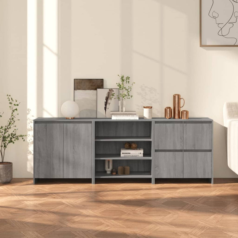 3 Piece Sideboard Grey Sonoma Engineered Wood