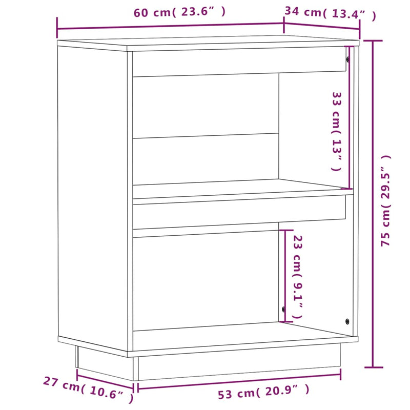 Console Cabinet White 60x34x75 cm Solid Wood Pine