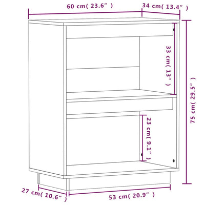 Console Cabinet Black 60x34x75 cm Solid Wood Pine