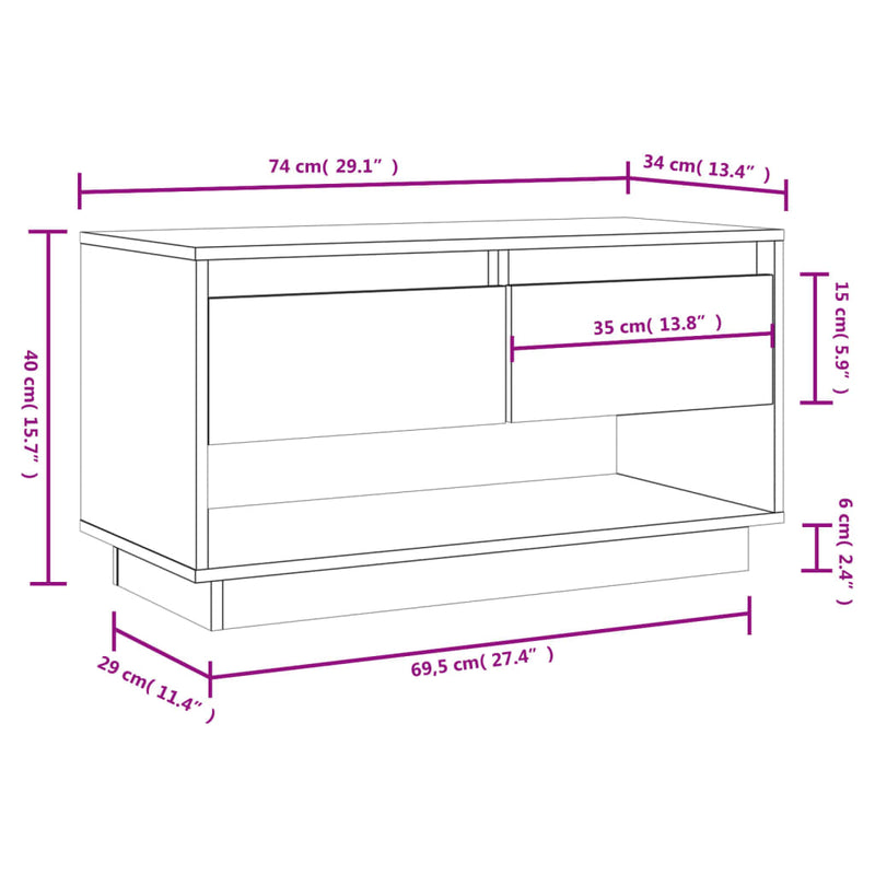 TV Cabinet 74x34x40 cm Solid Wood Pine