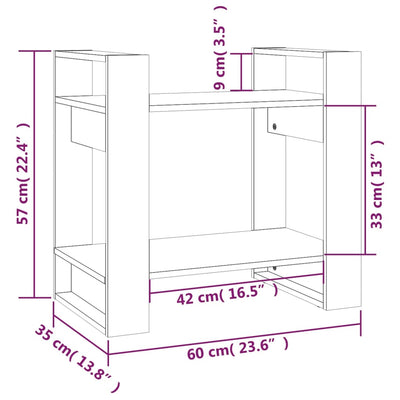 Book Cabinet/Room Divider Black 60x35x57 cm Solid Wood Pine