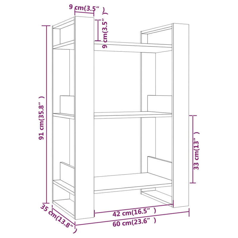 Book Cabinet/Room Divider White 60x35x91 cm Solid Wood Pine