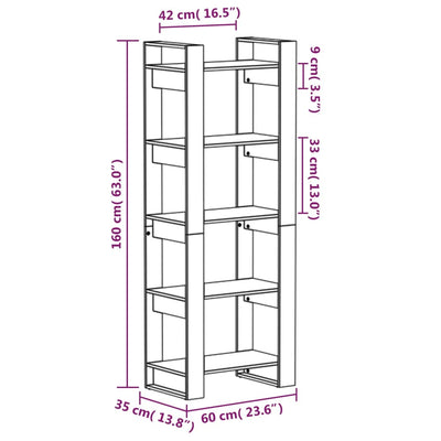 Book Cabinet/Room Divider 60x35x160 cm Solid Wood