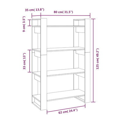 Book Cabinet/Room Divider 80x35x125 cm Solid Wood Pine