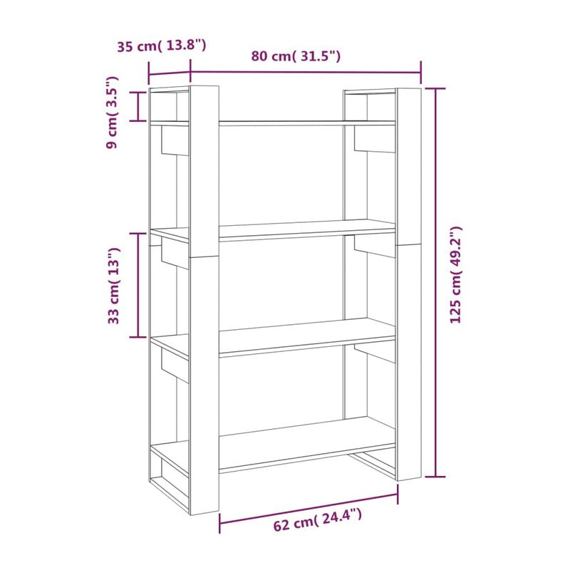 Book Cabinet/Room Divider 80x35x125 cm Solid Wood Pine