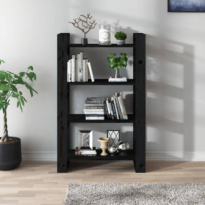 Book Cabinet/Room Divider Black 80x35x125 cm Solid Wood Pine