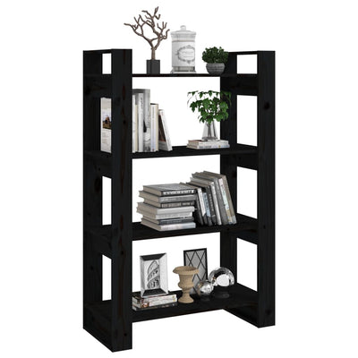 Book Cabinet/Room Divider Black 80x35x125 cm Solid Wood Pine