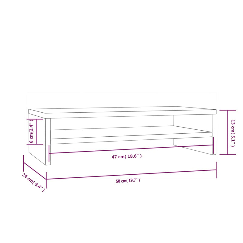 Monitor Stand White 50x24x13 cm Solid Wood Pine