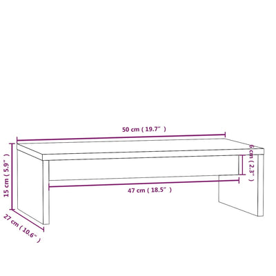 Monitor Stand White 50x27x15 cm Solid Wood Pine