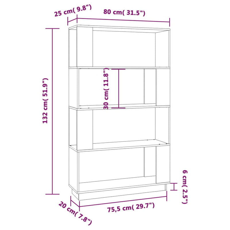 Book Cabinet/Room Divider 80x25x132 cm Solid Wood Pine