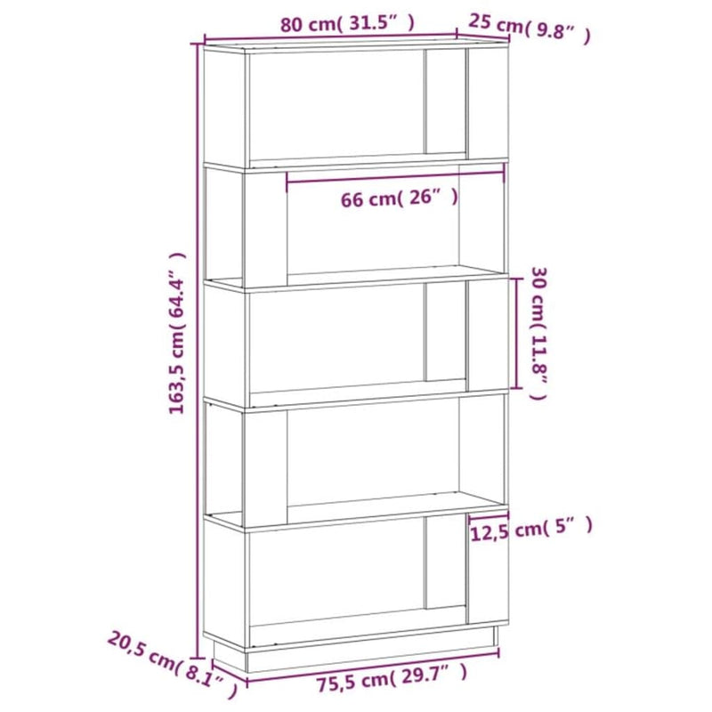 Book Cabinet/Room Divider White 80x25x163.5 cm Solid Wood Pine