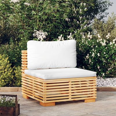 Garden Middle Sofa with Cream Cushions Solid Wood Teak