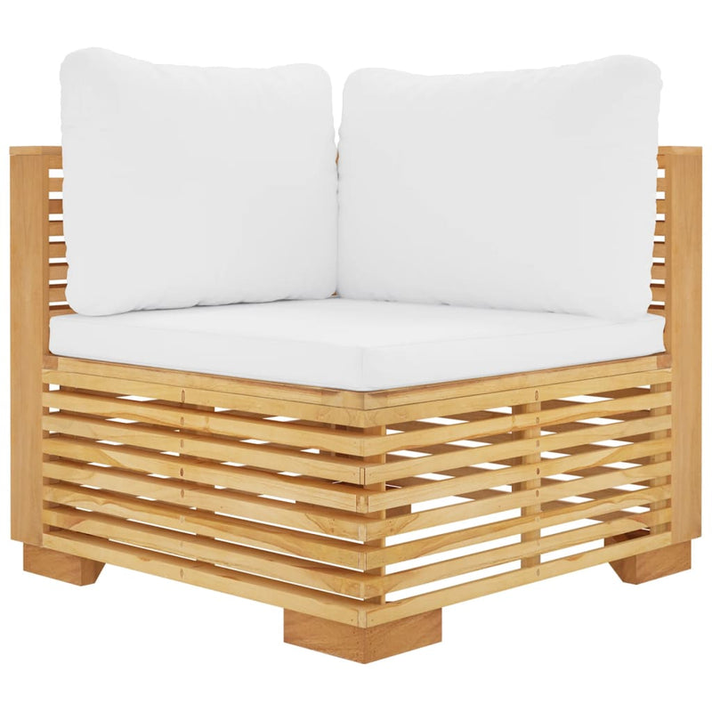 Garden Corner Sofa with Cream Cushions Solid Wood Teak