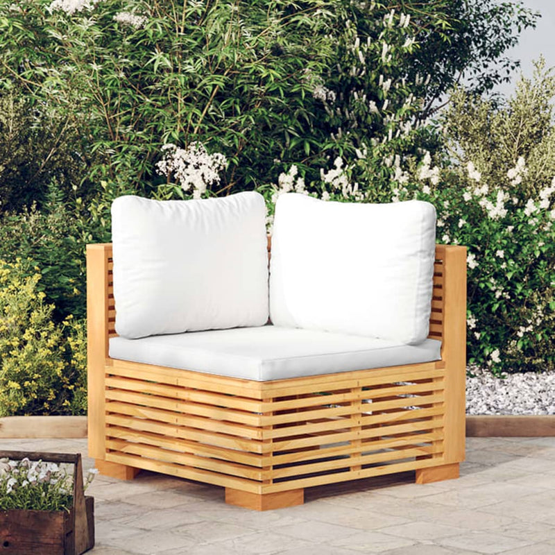 Garden Corner Sofa with Cream Cushions Solid Wood Teak