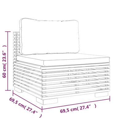 Garden Middle Sofa with Dark Grey Cushions Solid Wood Teak
