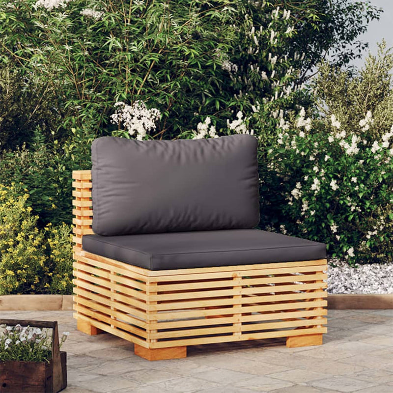 Garden Middle Sofa with Dark Grey Cushions Solid Wood Teak