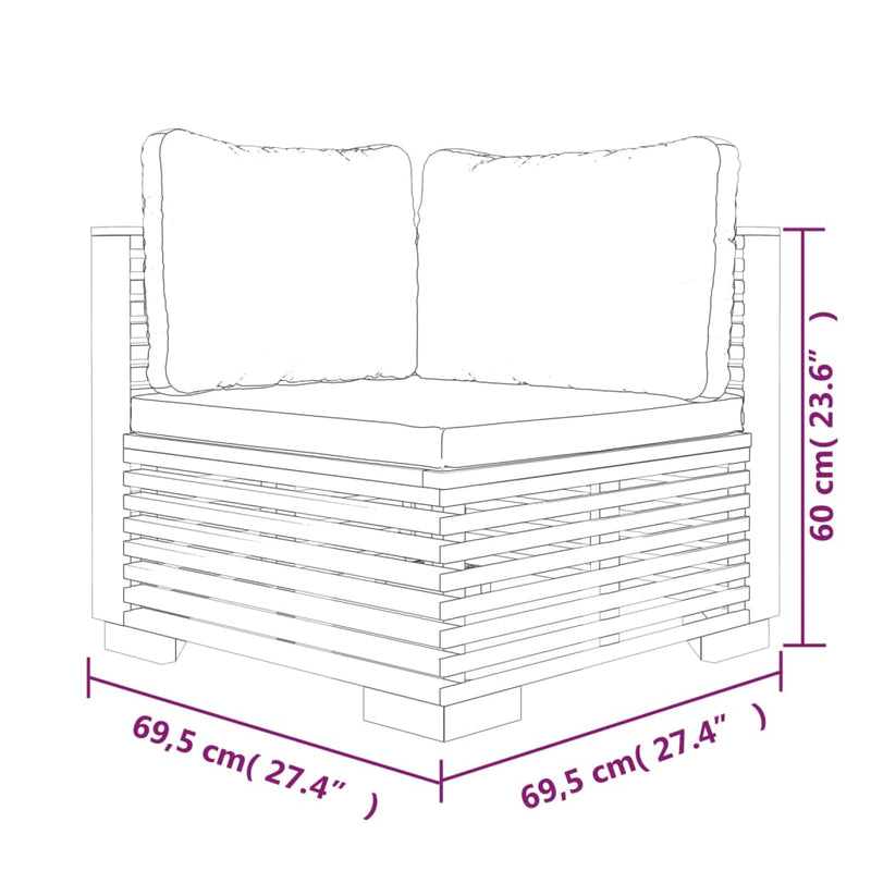 Garden Corner Sofa with Dark Grey Cushions Solid Wood Teak