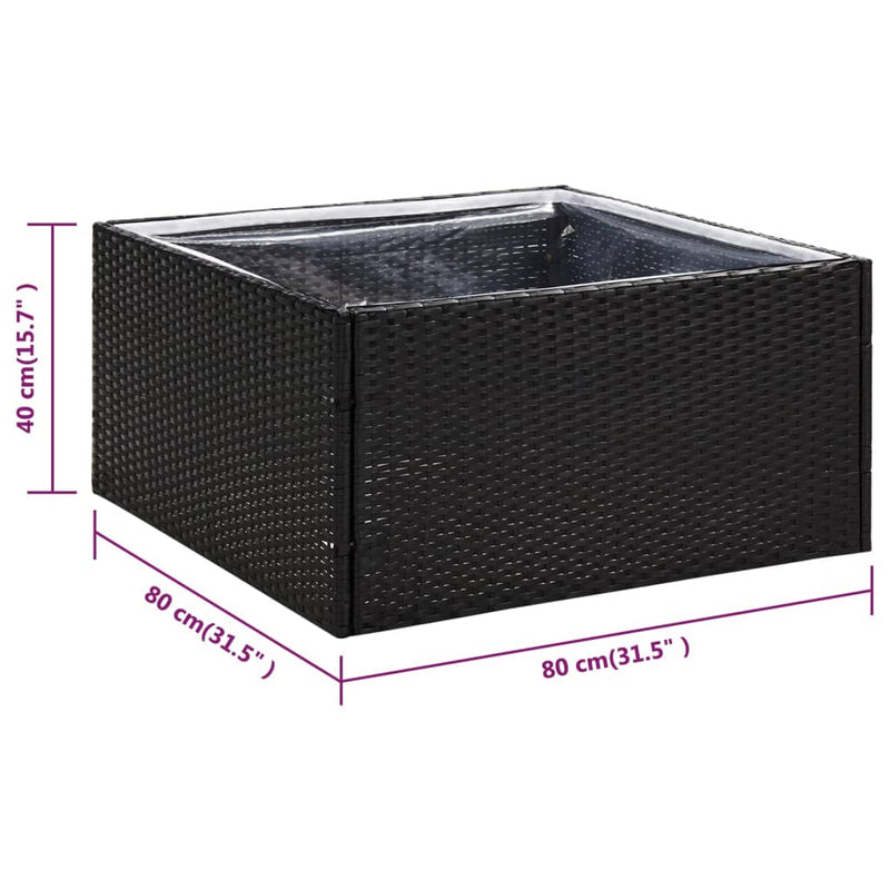 Garden Planter Black 80x80x40 cm Poly Rattan