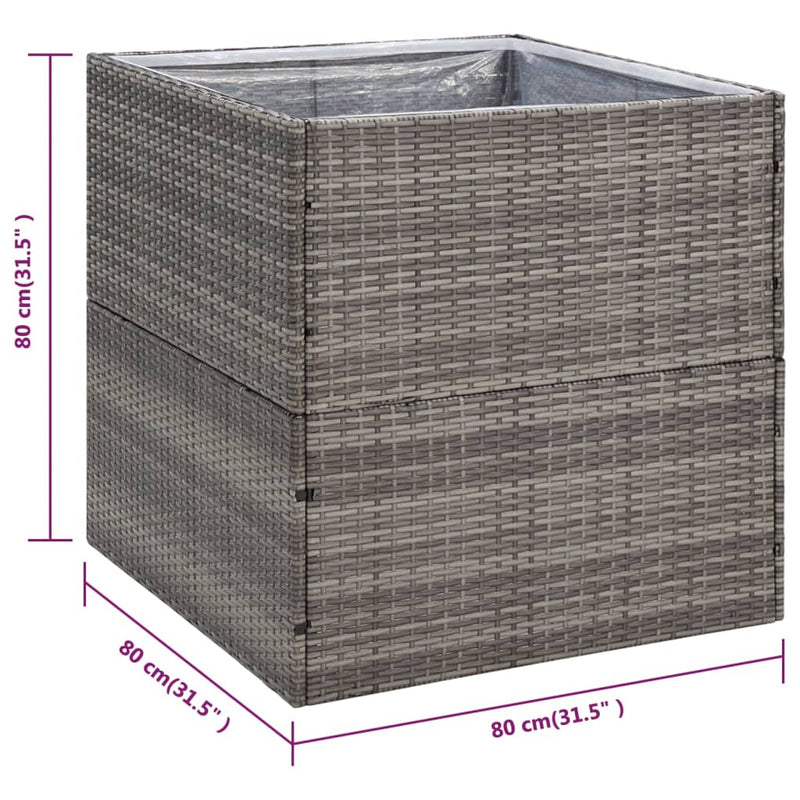 Garden Planter Grey 80x80x80 cm Poly Rattan