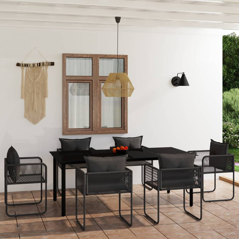 7 Piece Garden Dining Set Black