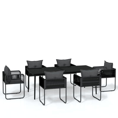 7 Piece Garden Dining Set Black