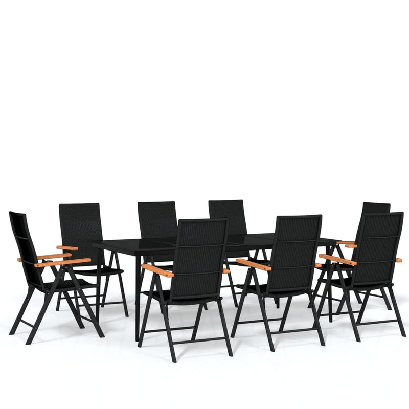 9 Piece Garden Dining Set Black