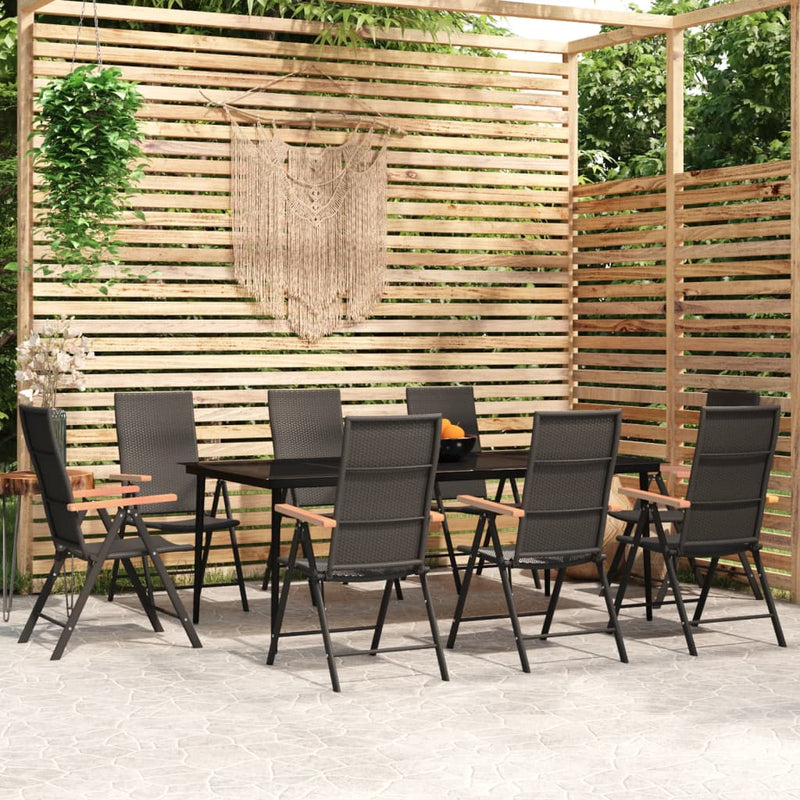 9 Piece Garden Dining Set Black