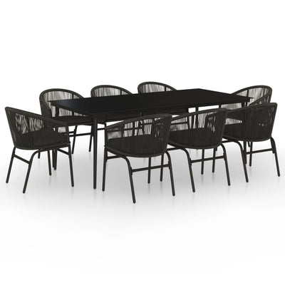 9 Piece Garden Dining Set Black