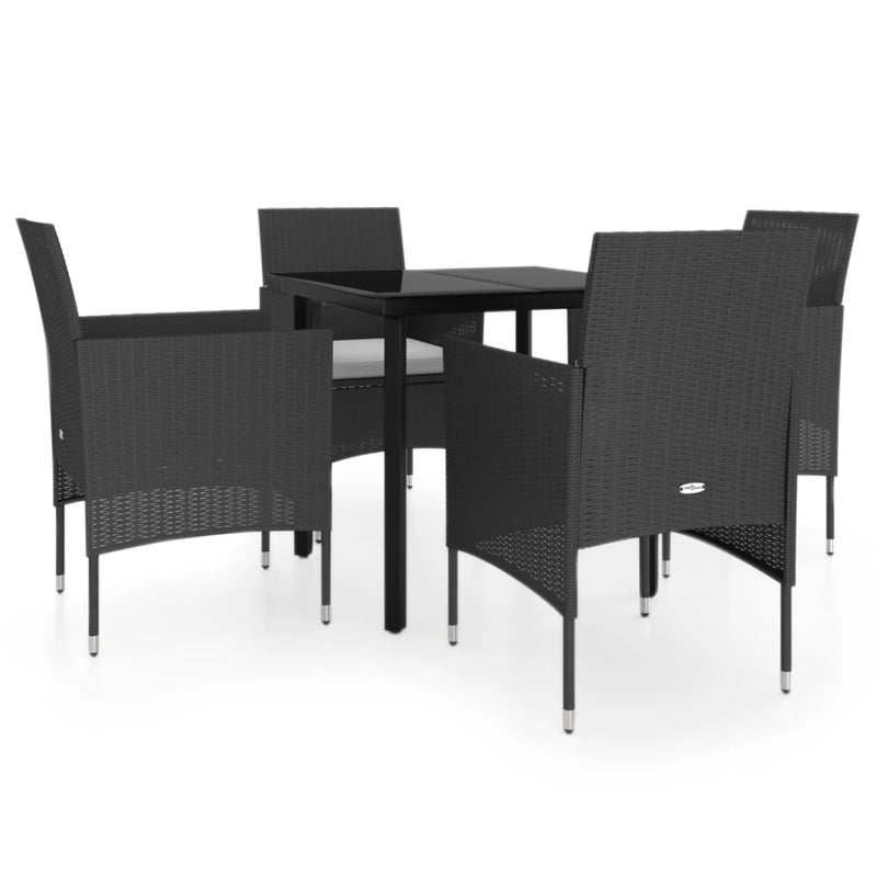 5 Piece Garden Dining Set with Cushions Black