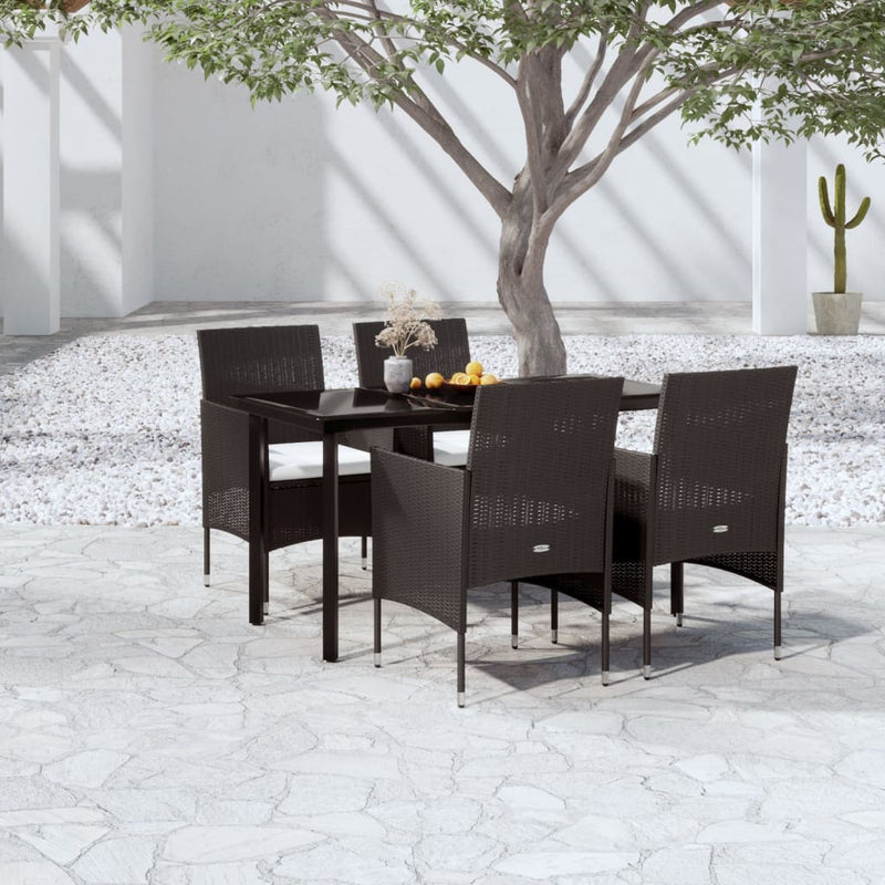 5 Piece Garden Dining Set with Cushions Black