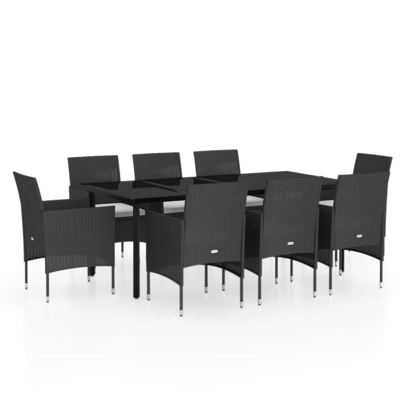 9 Piece Garden Dining Set with Cushions Black